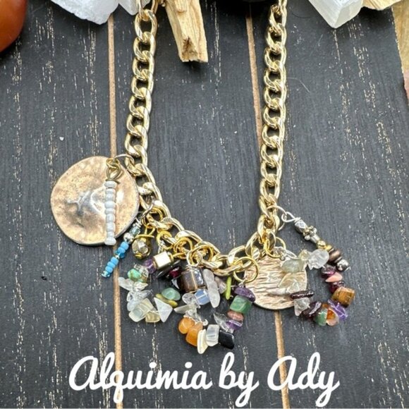 Statement gold Cuban chain multi charms necklace - Picture 2 of 3